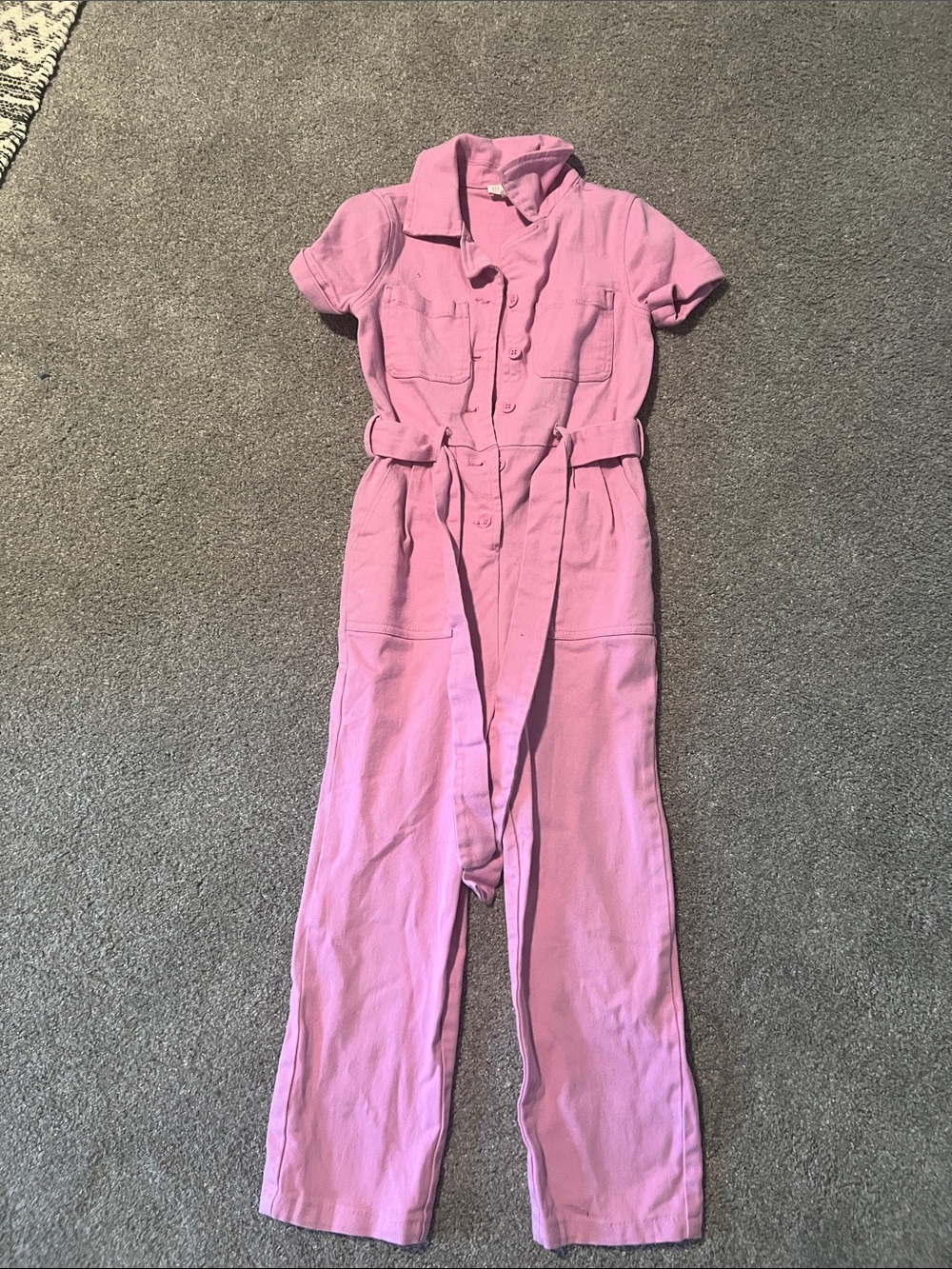 GB girls Button-Front Short-Sleeve Jumpsuit in Pink
